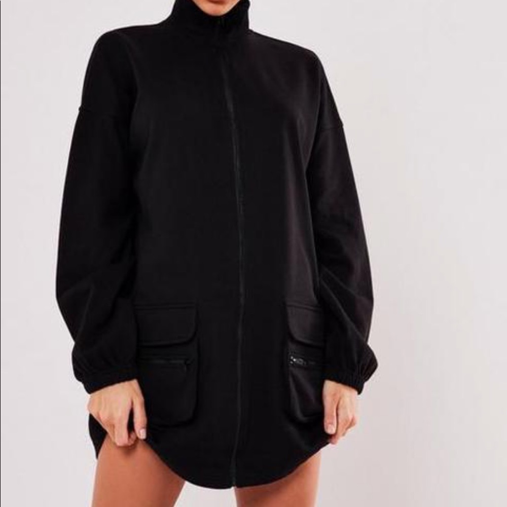 Black zip through pocket sweater dress